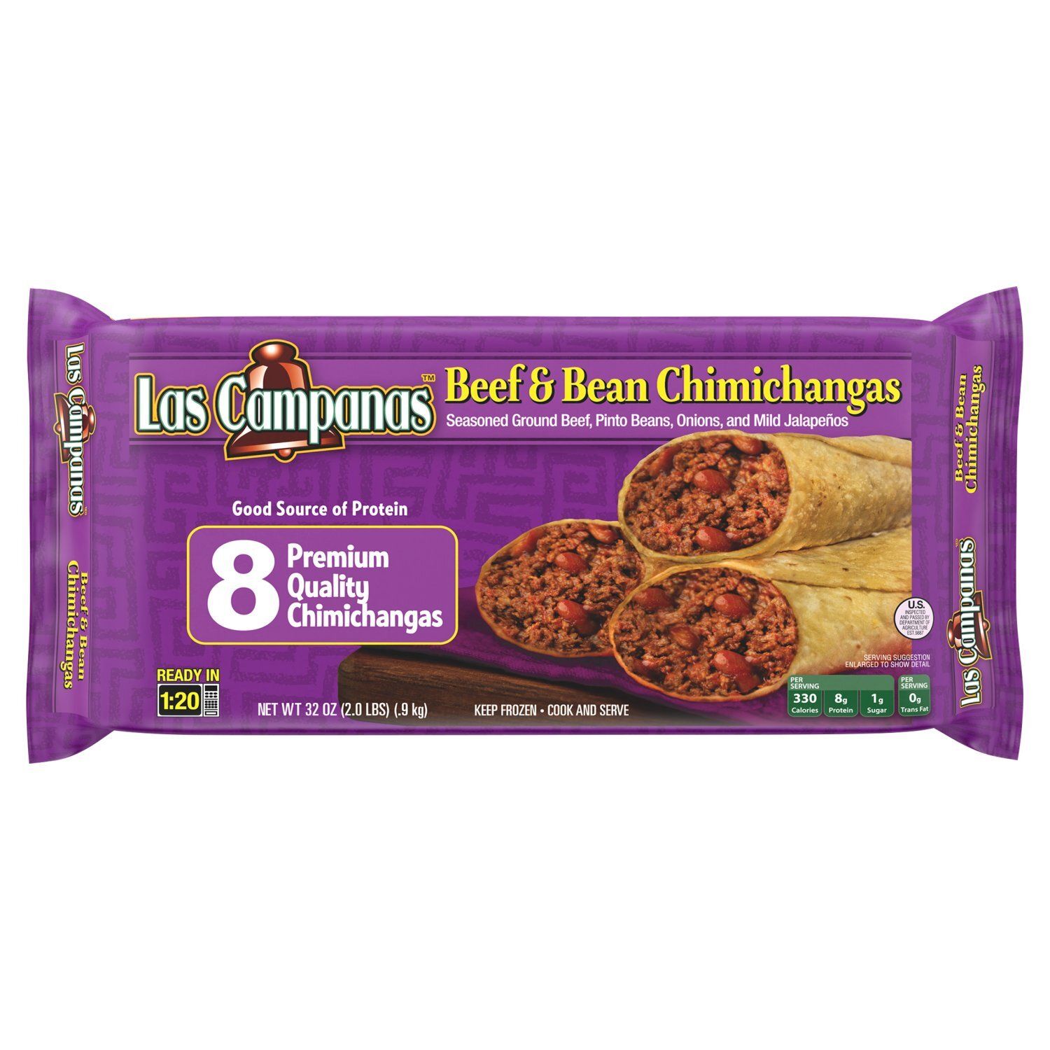 Las Campanas Beef &amp; Bean Chimichangas, 8 count, 32 oz