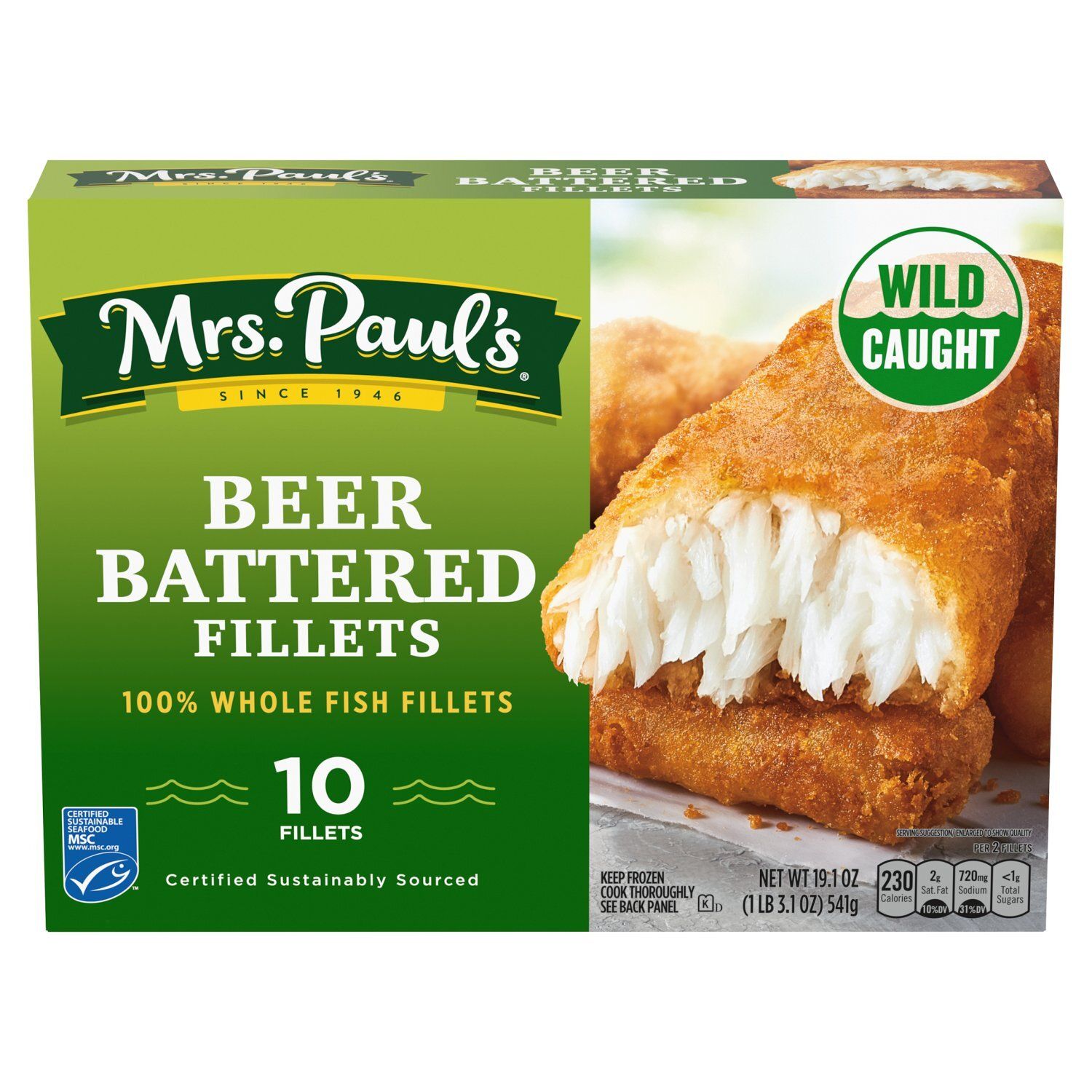 Mrs. Paul&#39;s Wild Caught Beer Battered Fish Fillets, 10 count, 19.1 oz