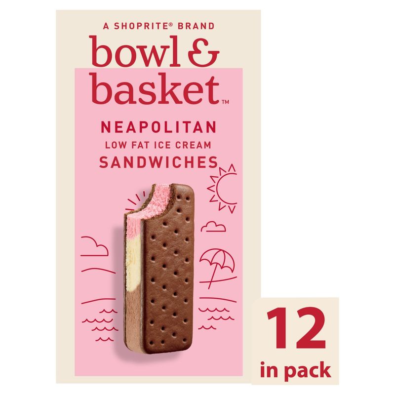 Bowl &amp; Basket Neapolitan Low Fat Ice Cream Sandwiches, 3.5 fl oz, 12 count