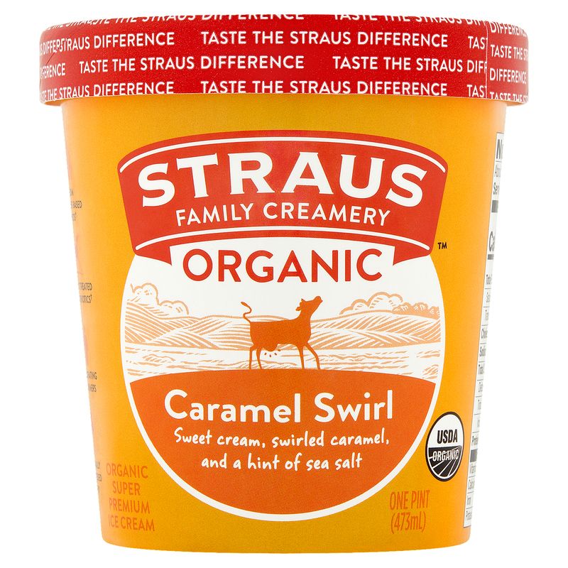 Straus Family Creamery Caramel Swirl Organic Super Premium Ice Cream, 1 pint