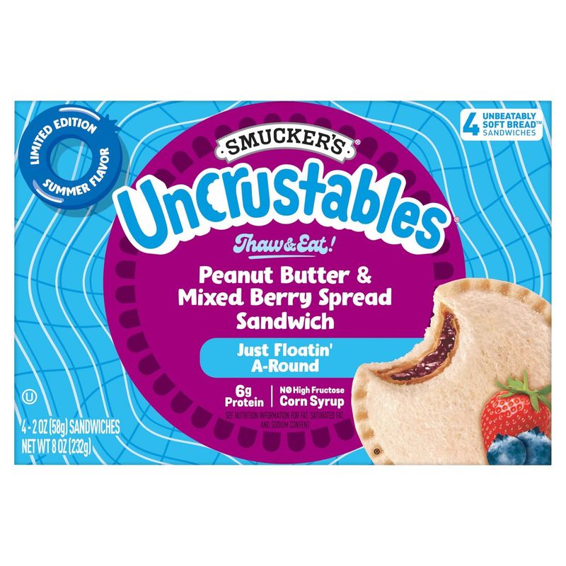 Smucker&#39;s Uncrustables Peanut Butter &amp; Mixed Berry Spread Sandwich Limited Edition, 2 oz, 4 count