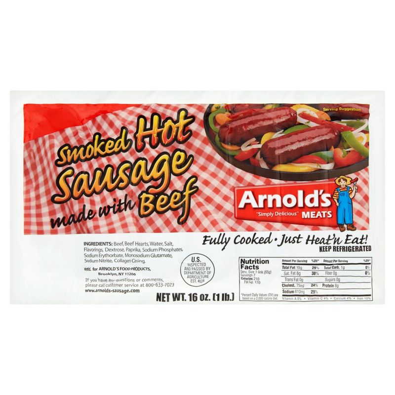 Arnold&#39;s Smoked Hot Sausage, 7 count, 16 oz