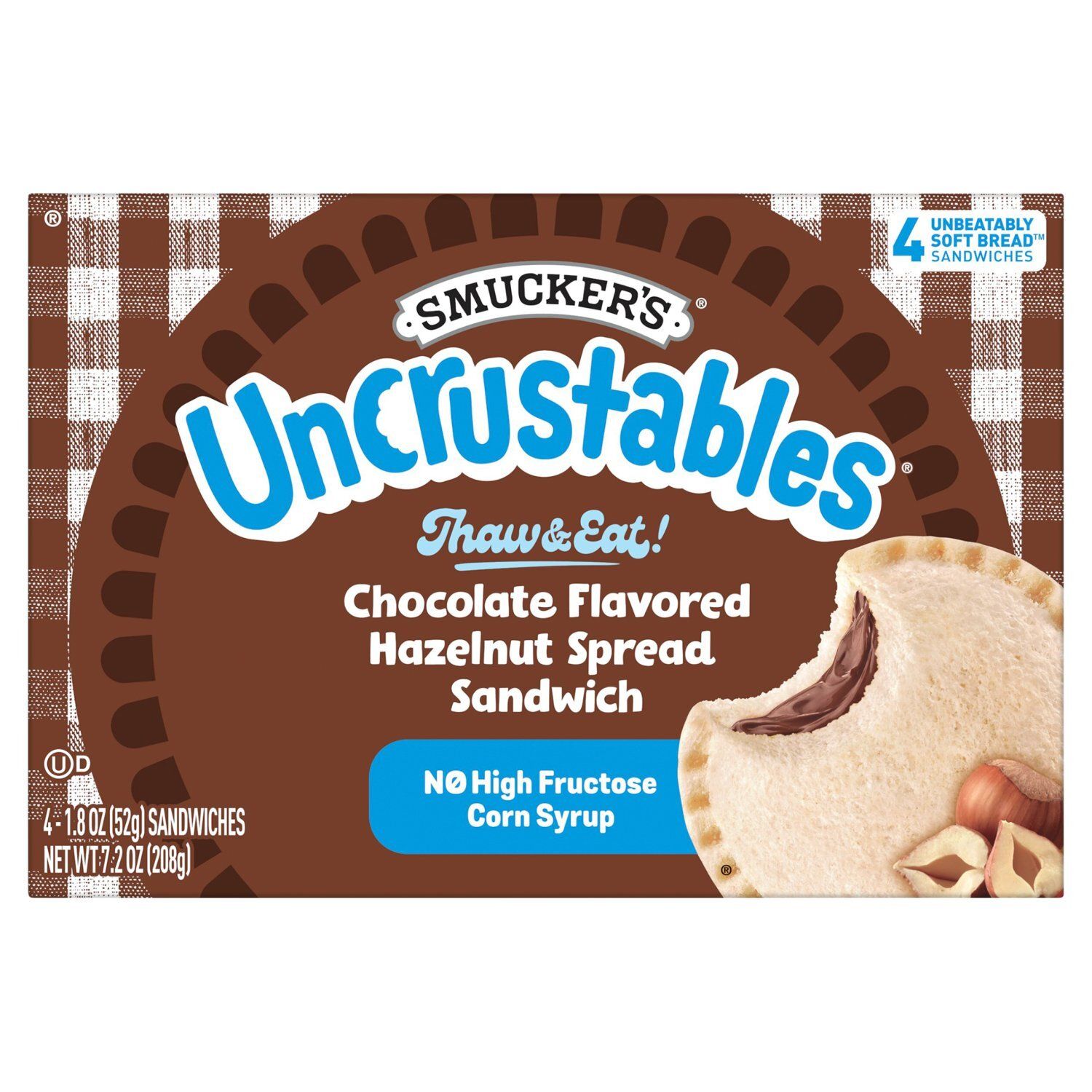 Smucker&#39;s Uncrustables Chocolate Flavored Hazelnut Spread Sandwich, 1.8 oz, 4 count
