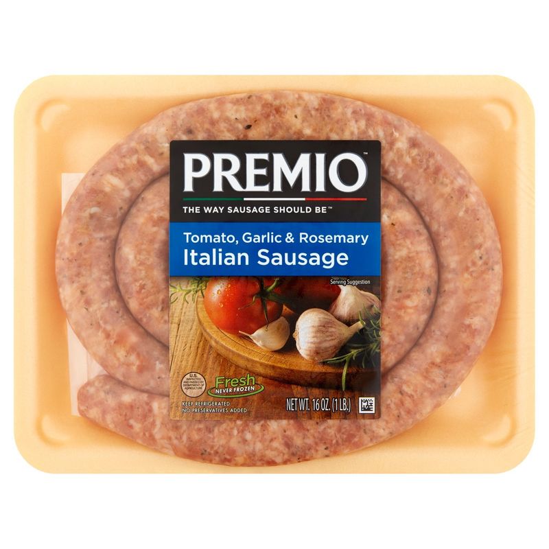 Premio Tomato, Garlic &amp; Rosemary Italian Sausage, 16 oz