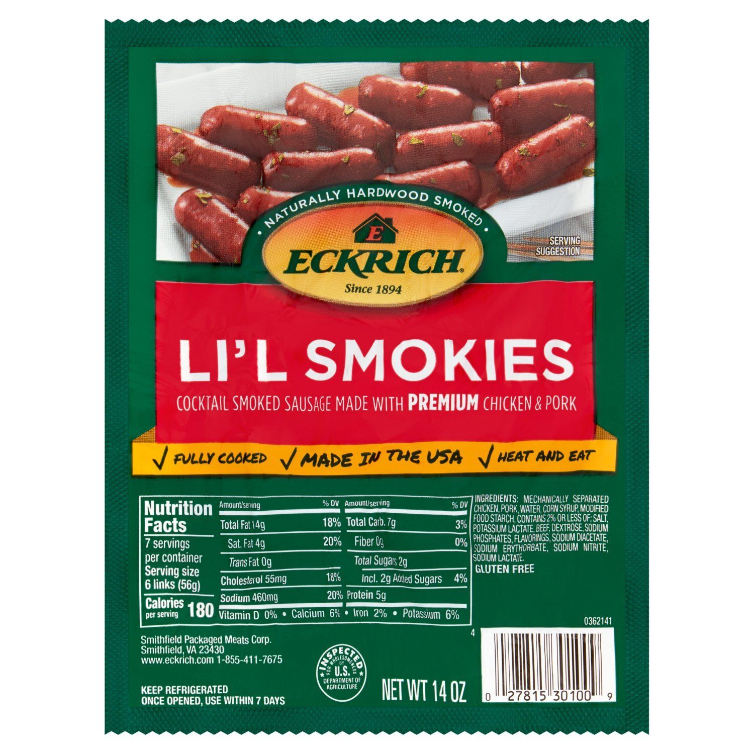 Eckrich Li&#39;l Smokies Cocktail Smoked Sausage, 14 oz