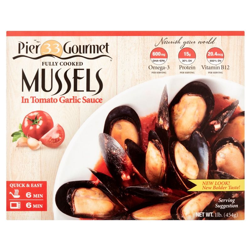 Pier 33 Gourmet Mussels in Tomato &amp; Garlic Sauce, 1 lb