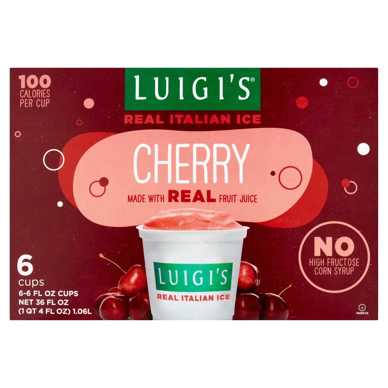 Luigi&#39;s Cherry Real Italian Ice, 6 fl oz, 6 count