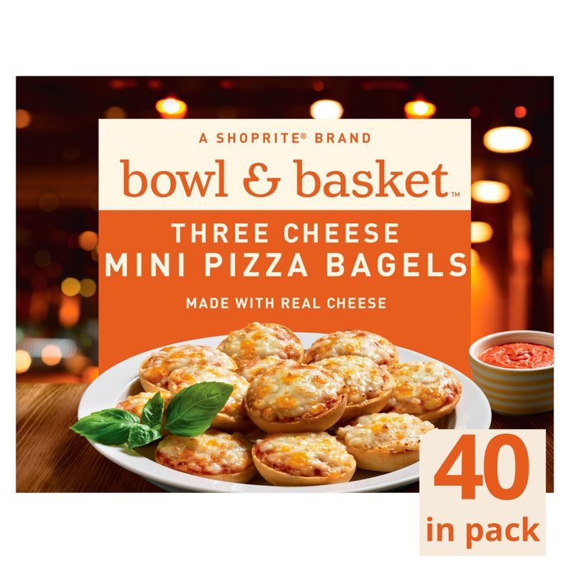 Bowl &amp; Basket Three Cheese Mini Pizza Bagels, 40 count, 31.1 oz