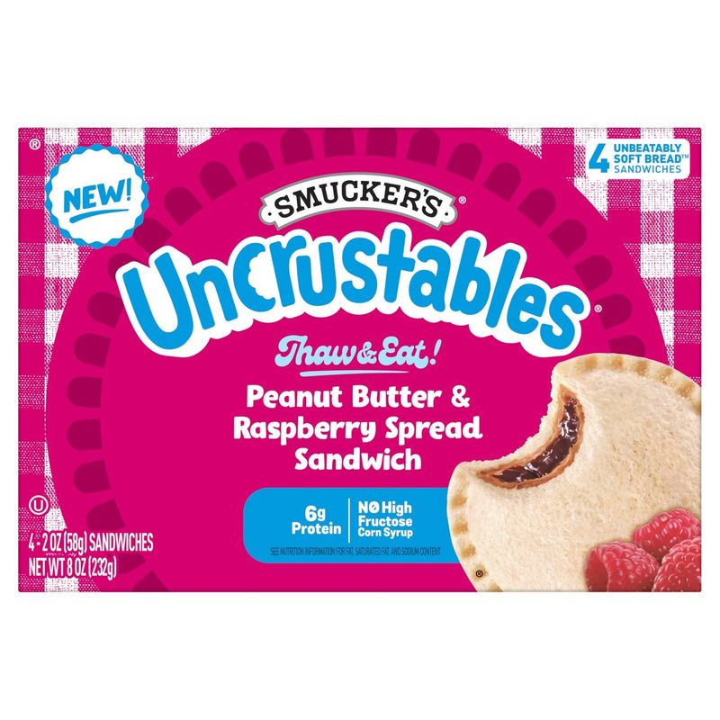 Smucker&#39;s Uncrustables Peanut Butter &amp; Raspberry Spread Sandwich, 2 oz, 4 count