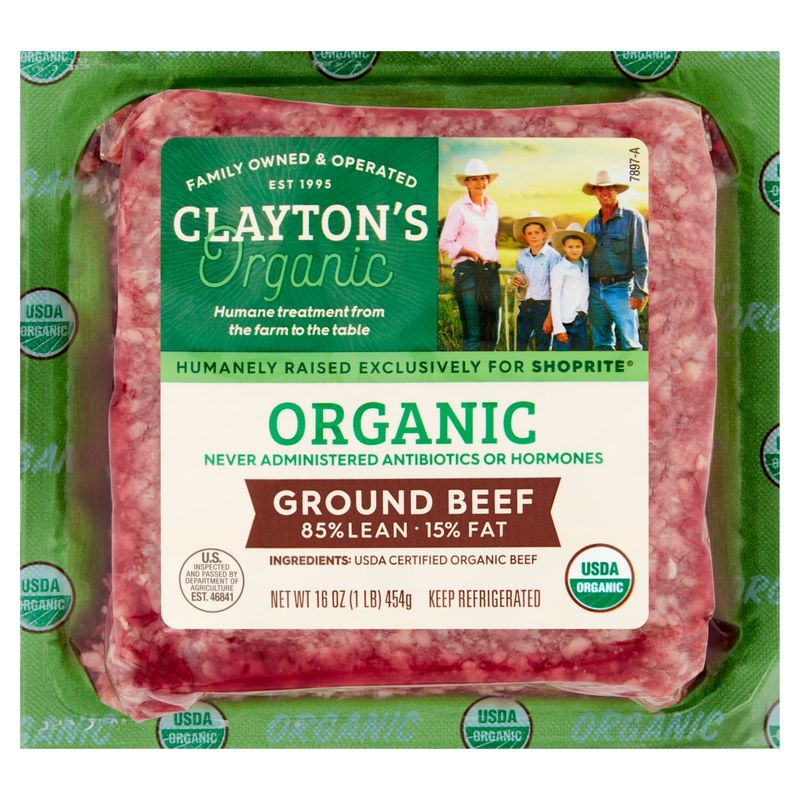 Clayton&#39;s Organic 85% Lean 15% Fat Organic Ground Beef, 16 oz