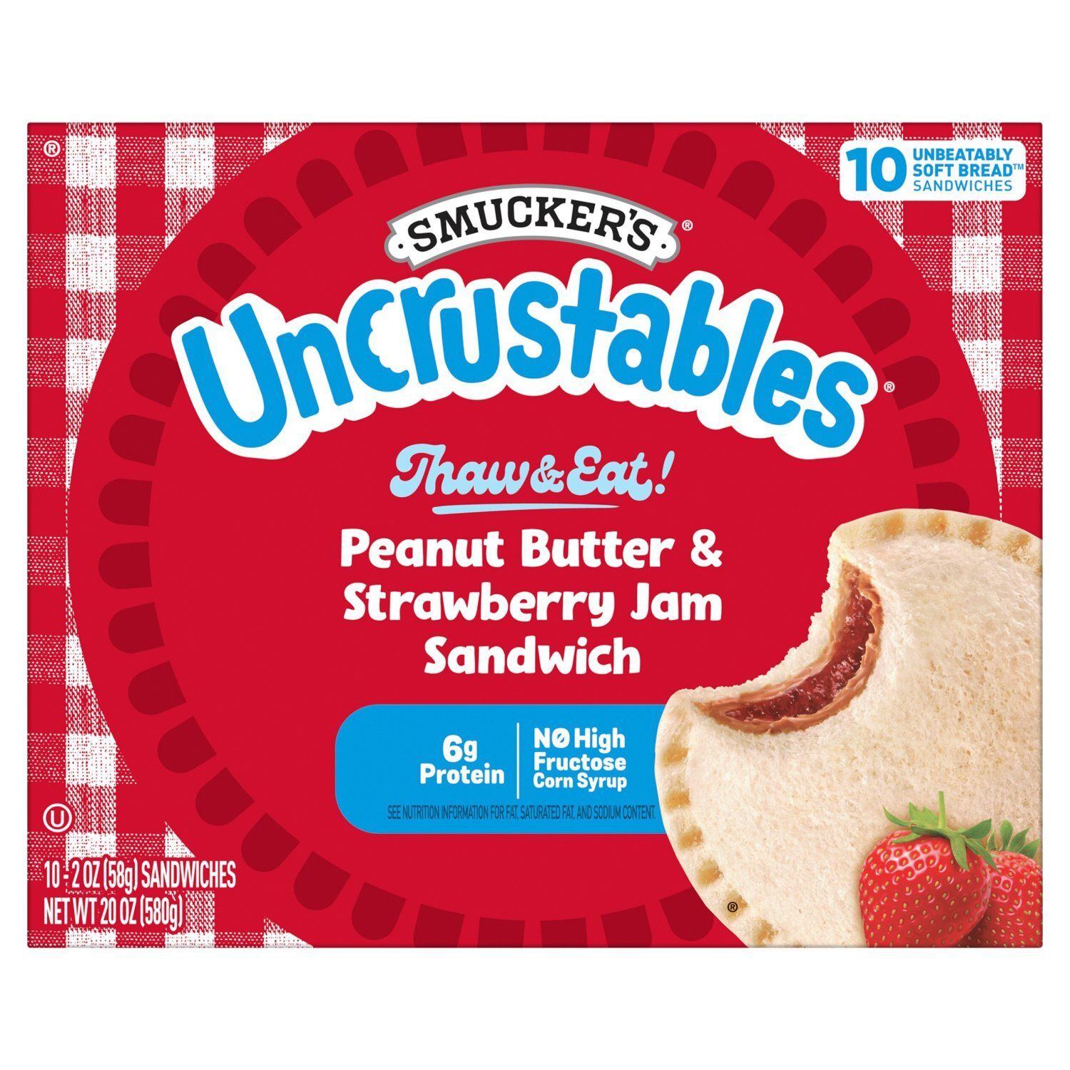 Smucker&#39;s Uncrustables Peanut Butter &amp; Strawberry Jam Sandwich, 2 oz, 10 count