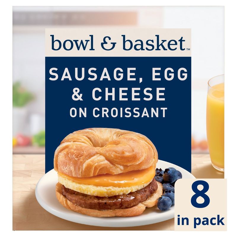 Bowl &amp; Basket Sausage, Egg &amp; Cheese on Croissant Sandwiches, 4.5 oz, 8 count