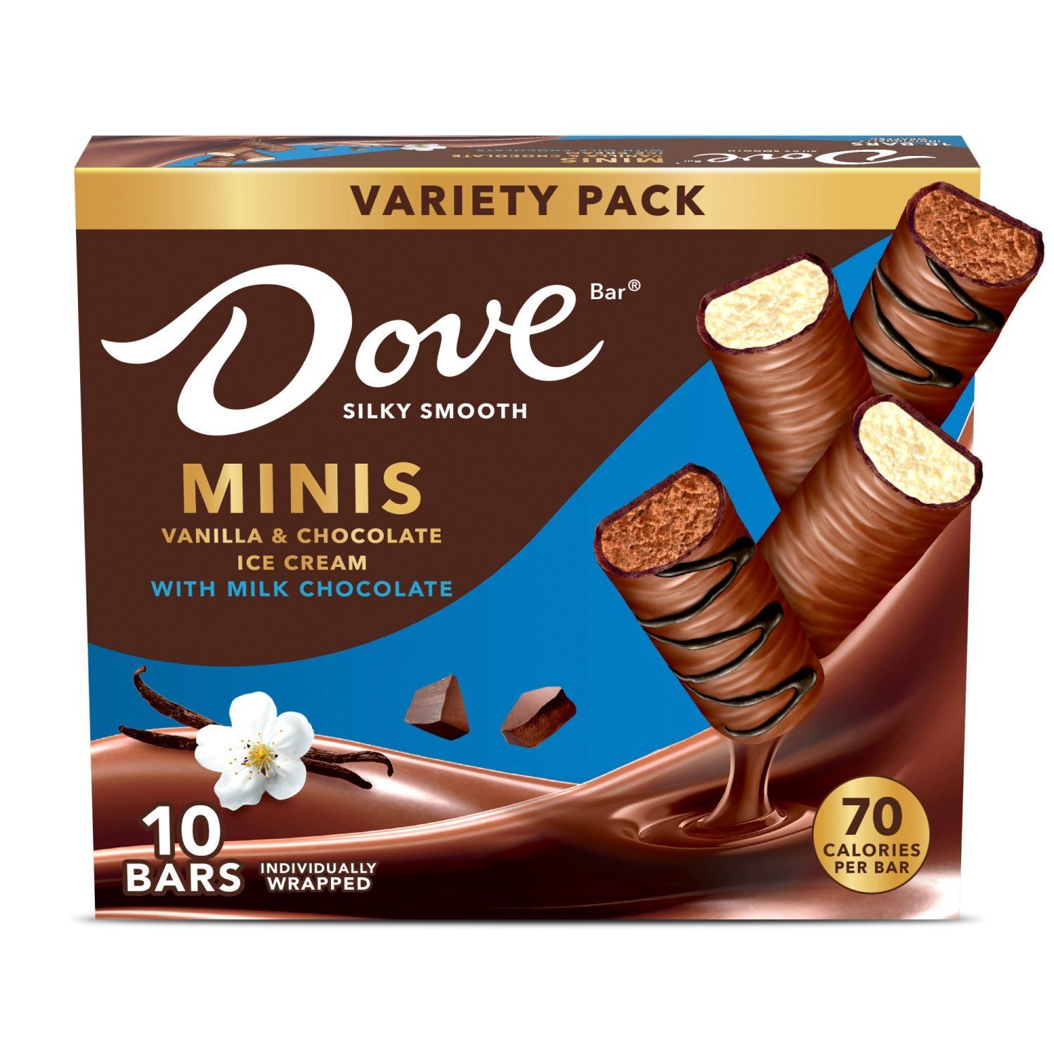 Dove Bar Minis Vanilla &amp; Chocolate Ice Cream Bar Variety Pack, 10 count, 7.5 fl oz