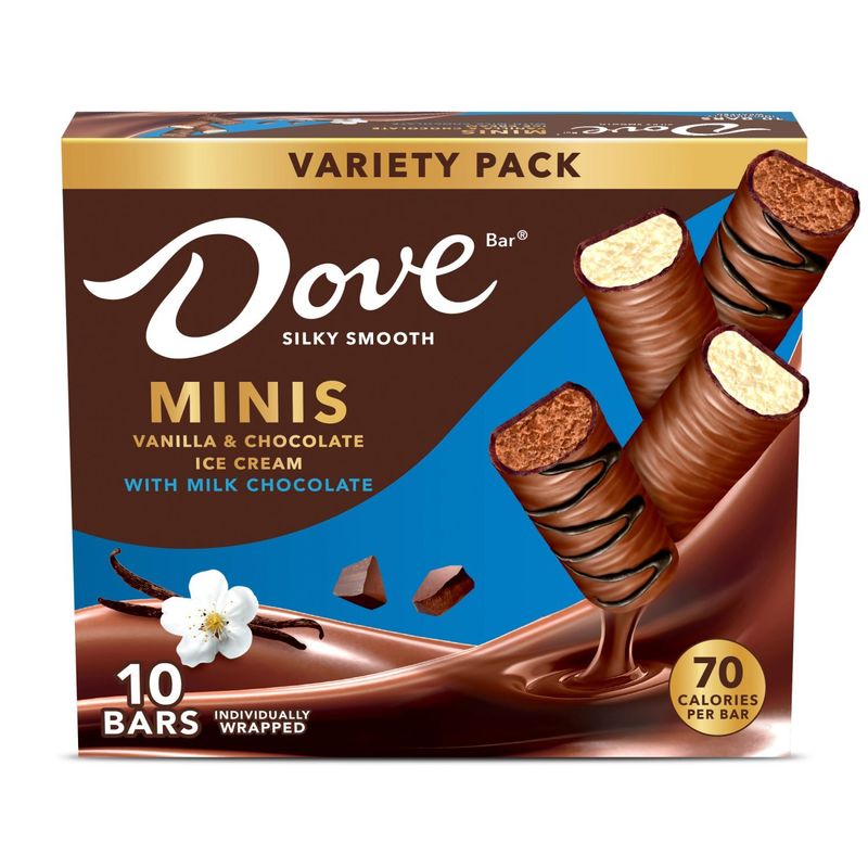 Dove Bar Minis Vanilla &amp; Chocolate Ice Cream Bar Variety Pack, 10 count, 7.5 fl oz