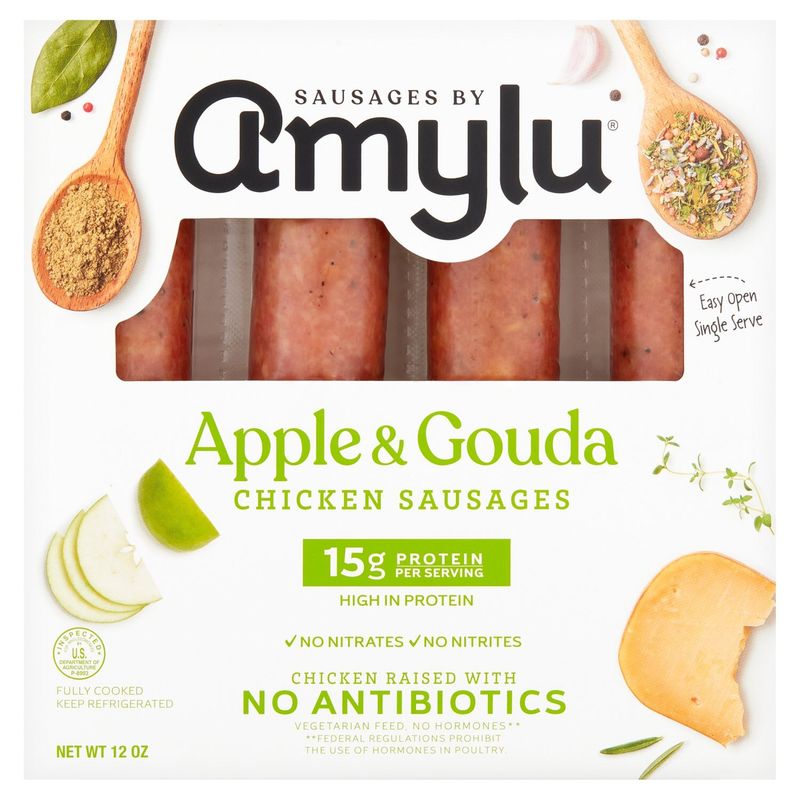 Amylu Apple &amp; Gouda Chicken Sausages, 12 oz