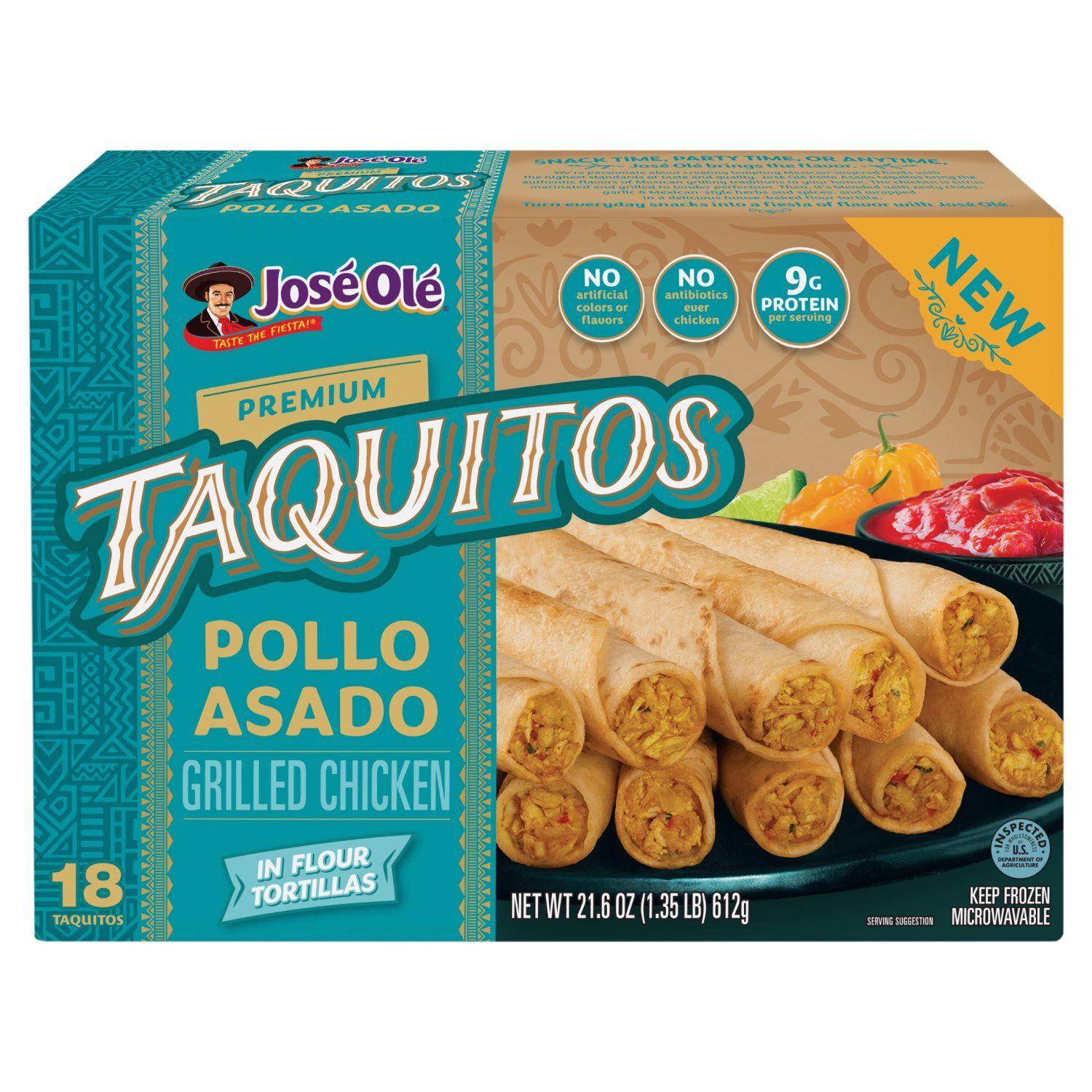 José Olé Premium Grilled Chicken in Flour Tortillas Taquito, 18 count, 21.6 oz