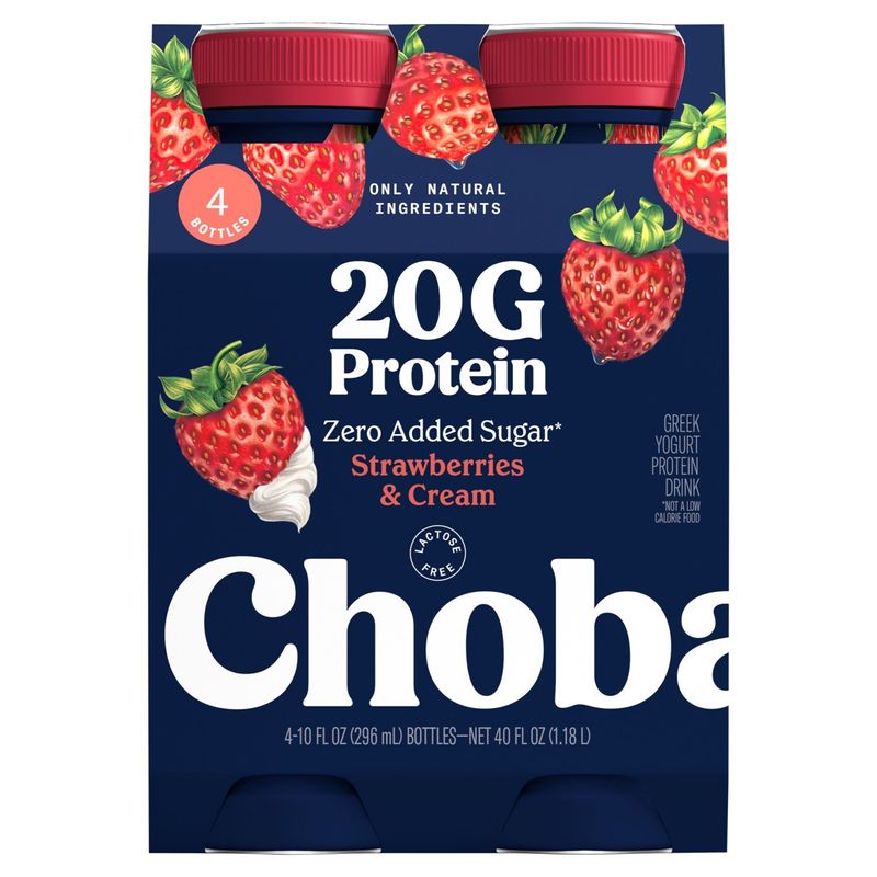 Chobani 20g Protein Strawberries &amp; Cream Greek Yogurt Protein Drink, 10 fl oz, 4 count