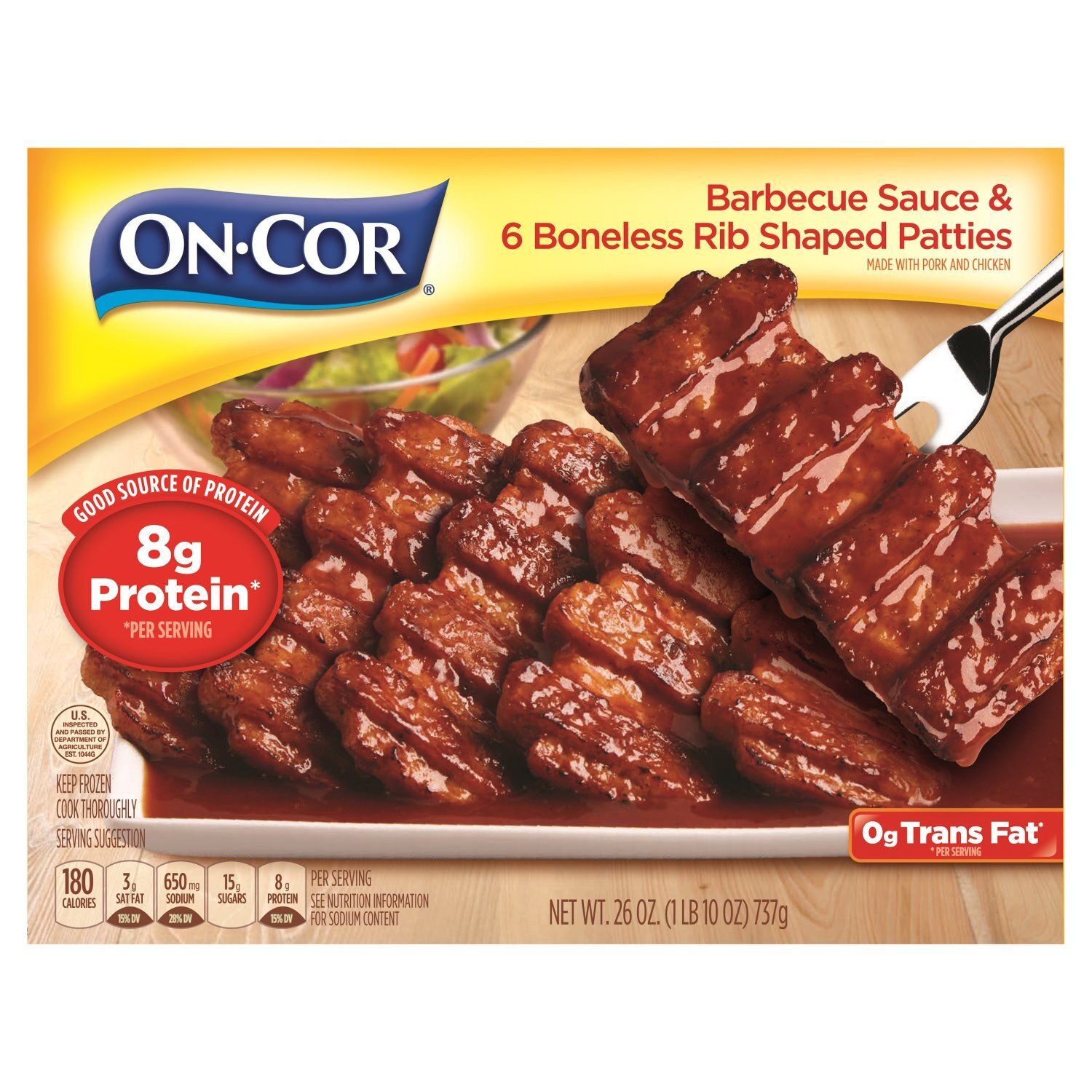 On-Cor Barbecue Sauce &amp; Boneless Rib Shaped Patties, 6 count, 26 oz