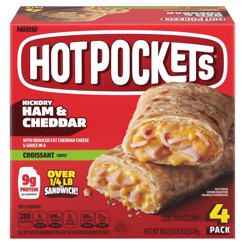 Hot Pockets Hickory Ham &amp; Cheddar Croissant Crust Sandwiches, 4 count, 18 oz
