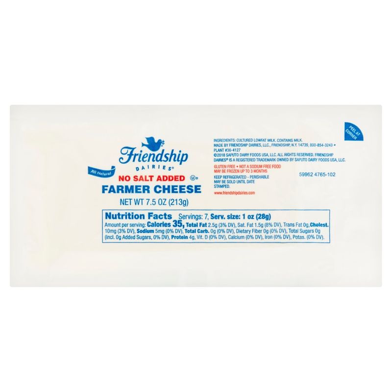 Friendship Dairies No Salt Added Farmer Cheese, 7.5 oz