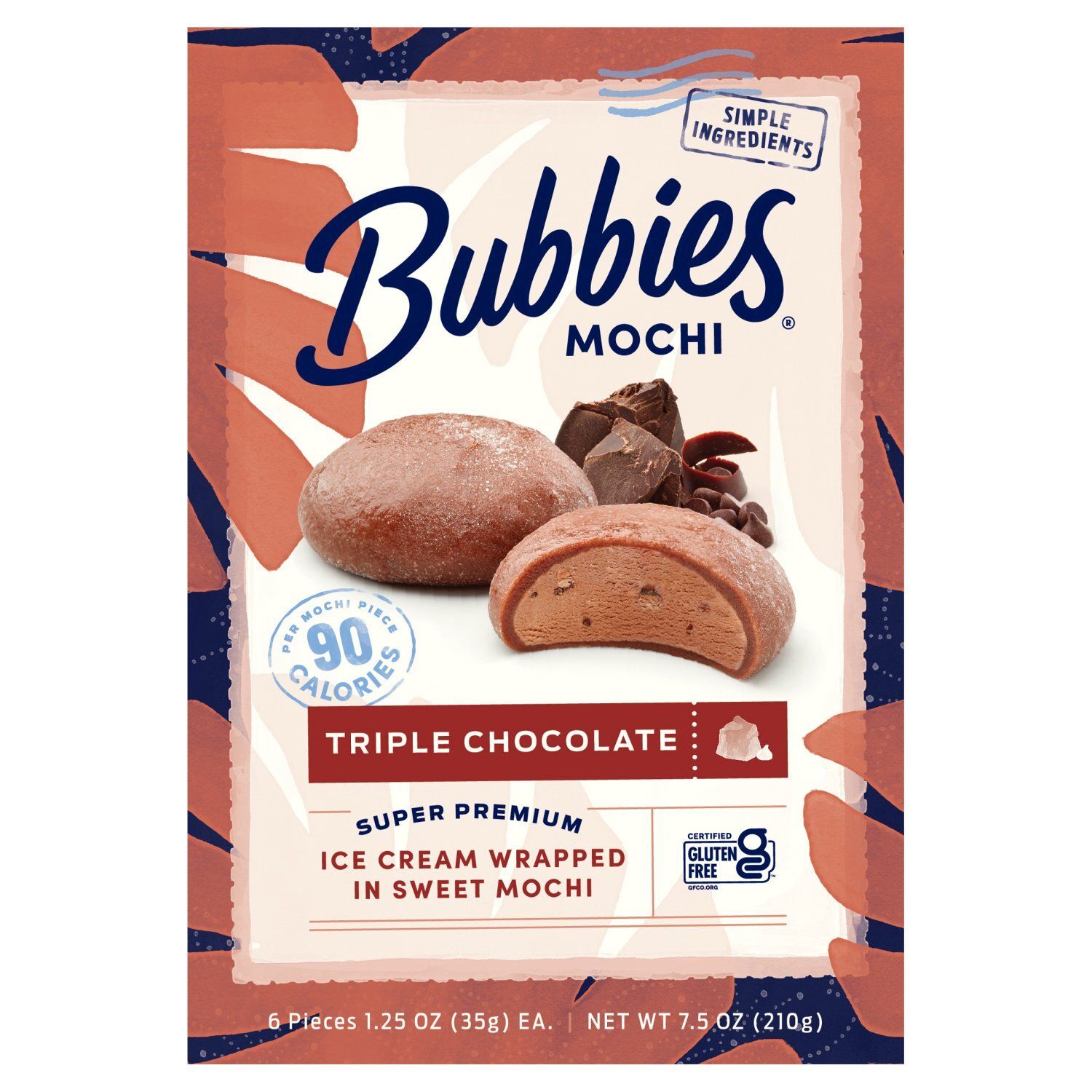 Bubbies Triple Chocolate Ice Cream Wrapped in Sweet Mochi, 1.25 oz, 6 count