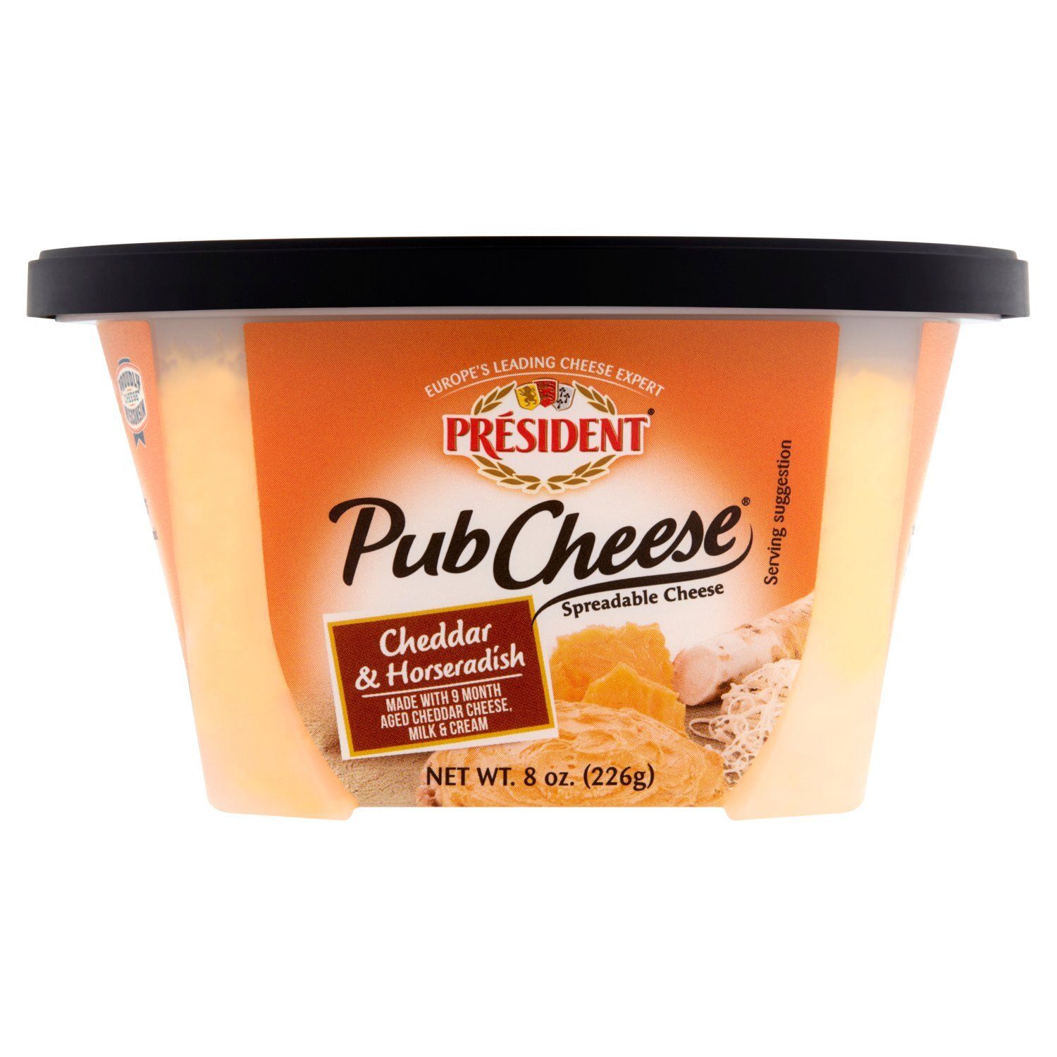 Président Pub Cheese Cheddar &amp; Horseradish Spreadable Cheese, 8 oz