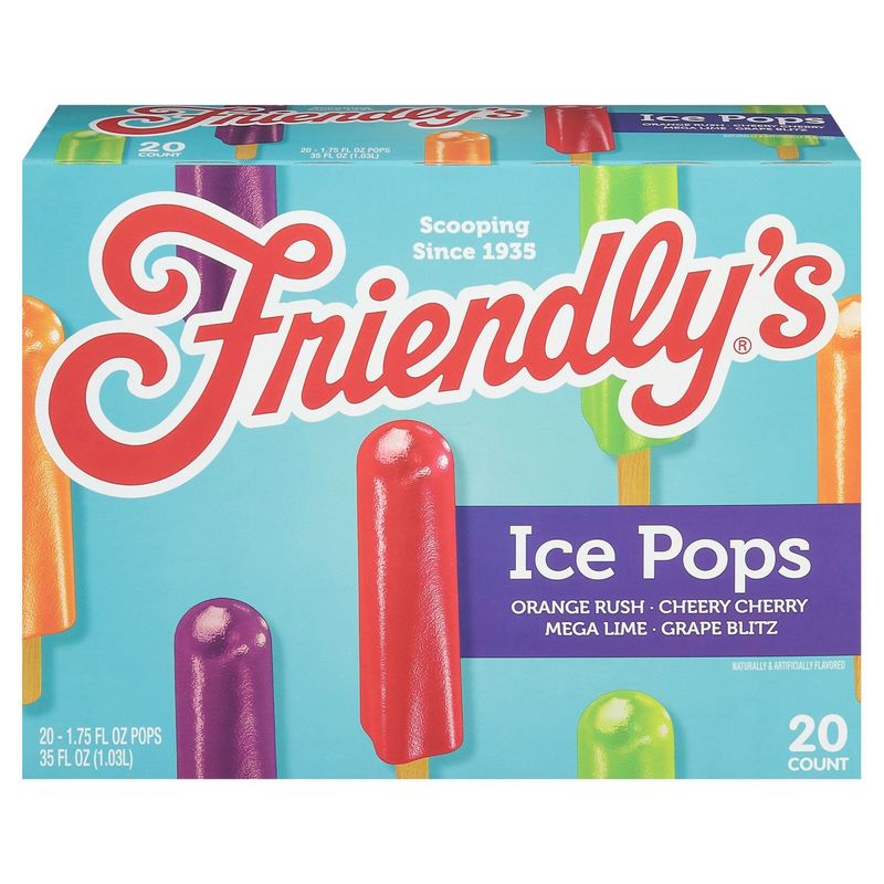 Friendly&#39;s Orange Rush, Cheery Cherry, Mega Lime, Grape Blitz Ice Pops, 1.75 fl oz, 20 count