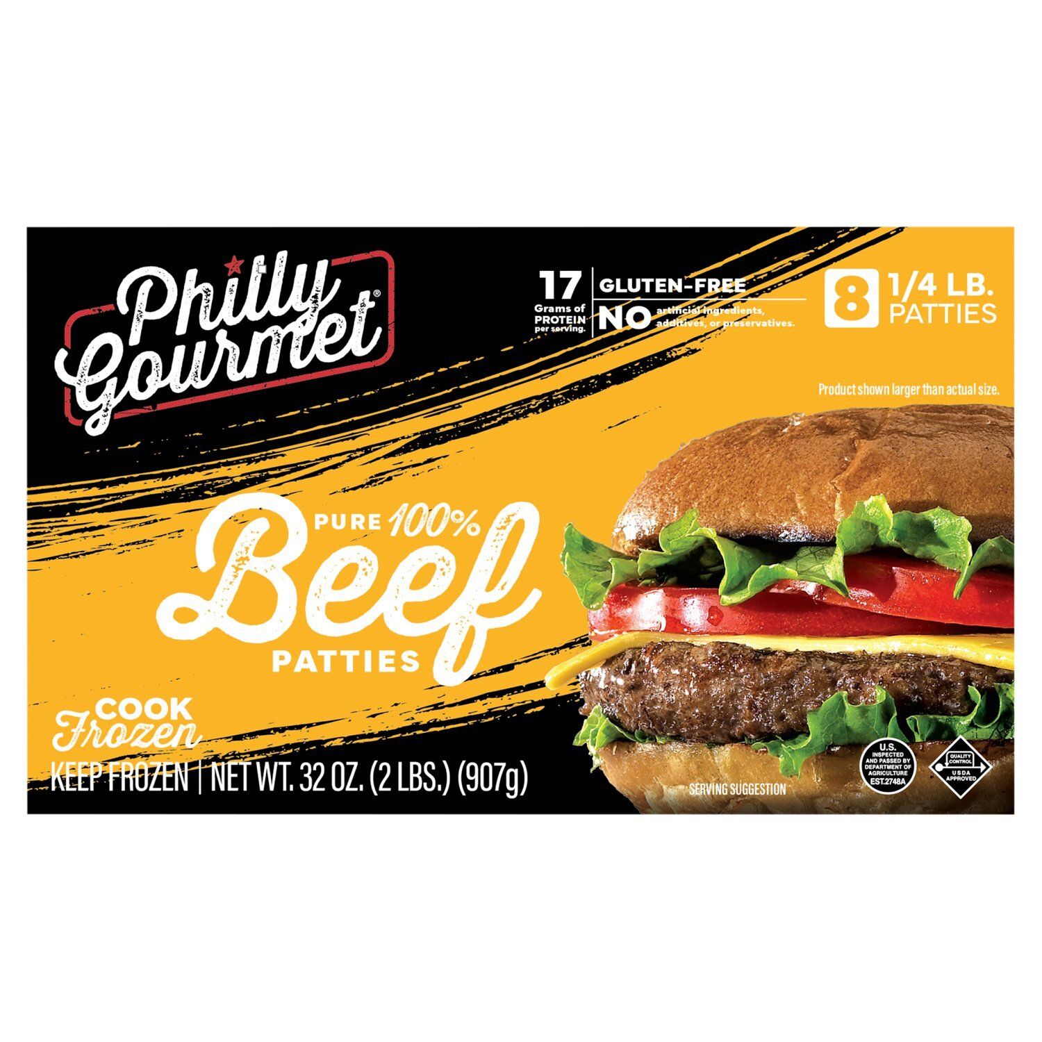 Philly Gourmet Pure 100% Beef Patties, 1/4 lb, 8 count