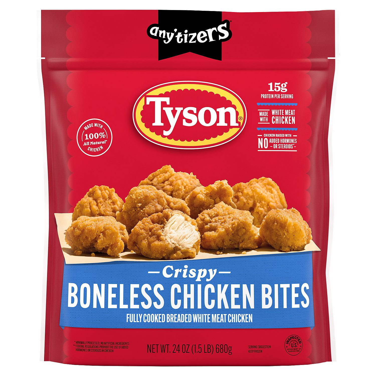 Tyson Any&#39;tizers Frozen Crispy Boneless Chicken Bites, 24 oz