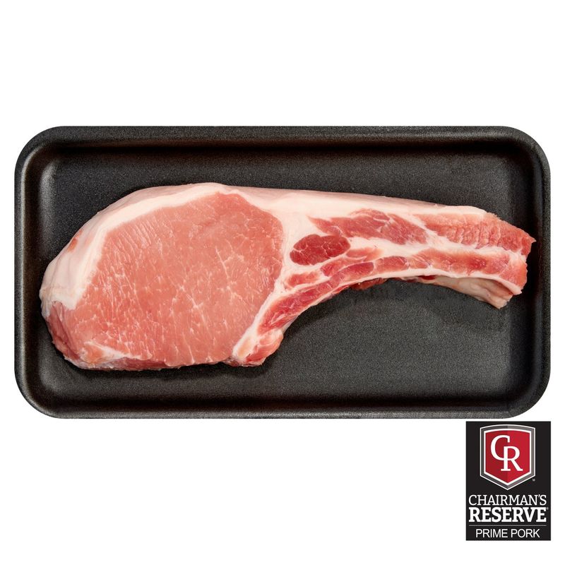 Chairman&#39;s Reserve Prime Pork Loin Tomahawk Chop, Bone In, Average Weight 1 lb Pack