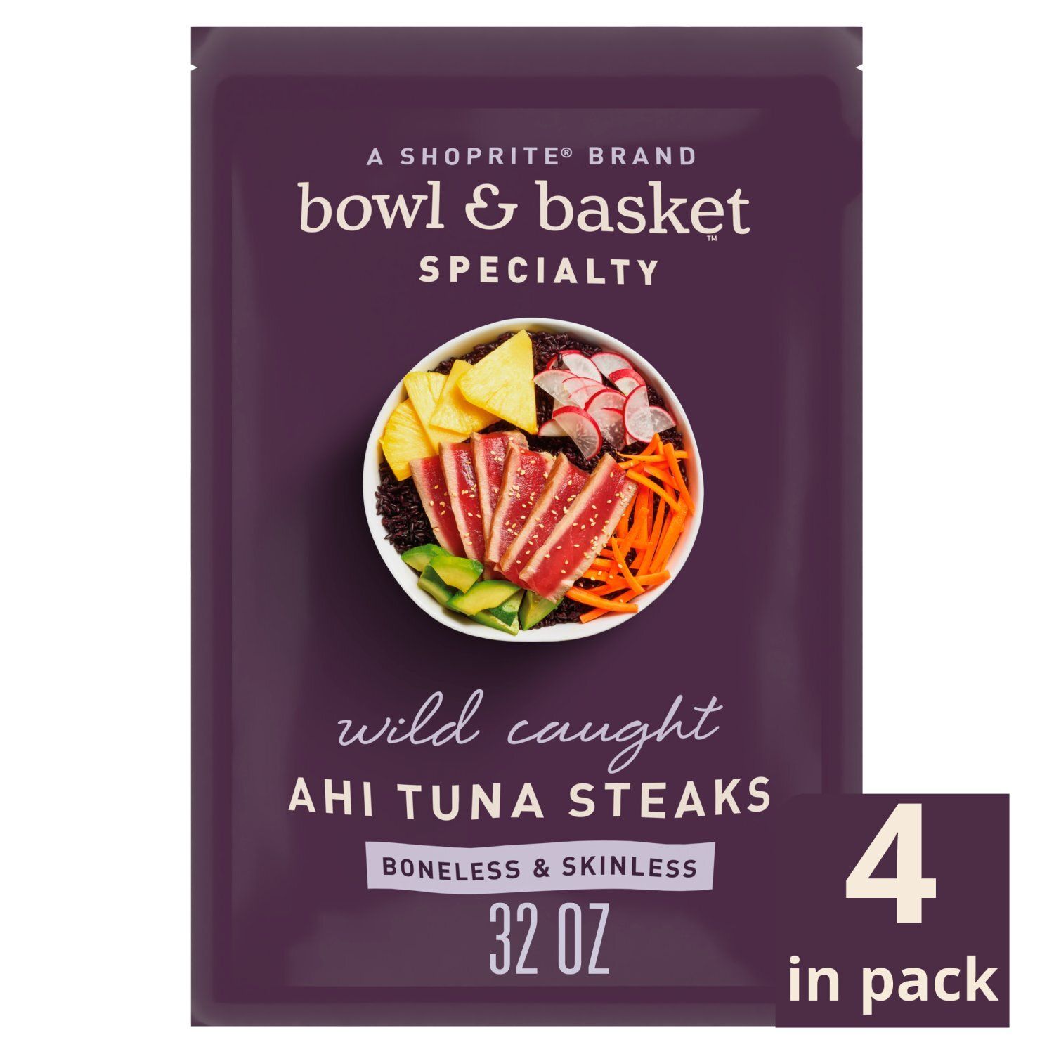 Bowl &amp; Basket Specialty Boneless &amp; Skinless Ahi Tuna Steaks, 32 oz