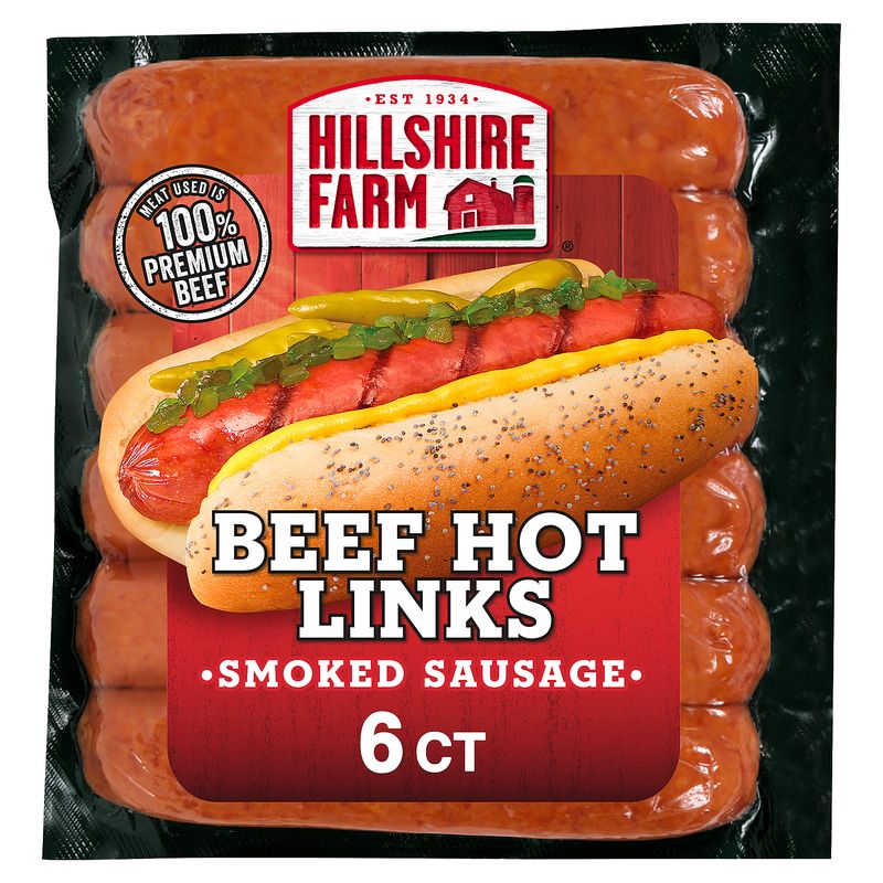 Hillshire Farm Beef Hot Smoked Sausage with Spicy Red Pepper, 6 Links, 12 oz