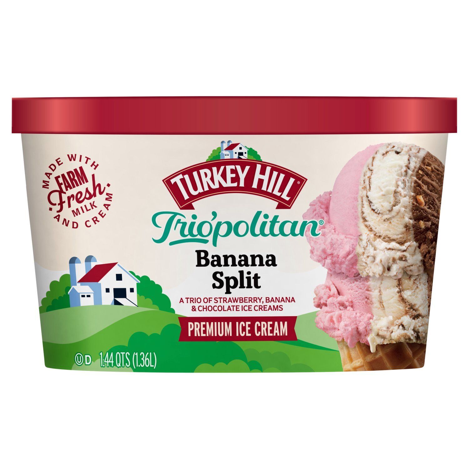 TURKEY HILL Trio&#39;politan Banana Split Premium Ice Cream, 1.44 qts