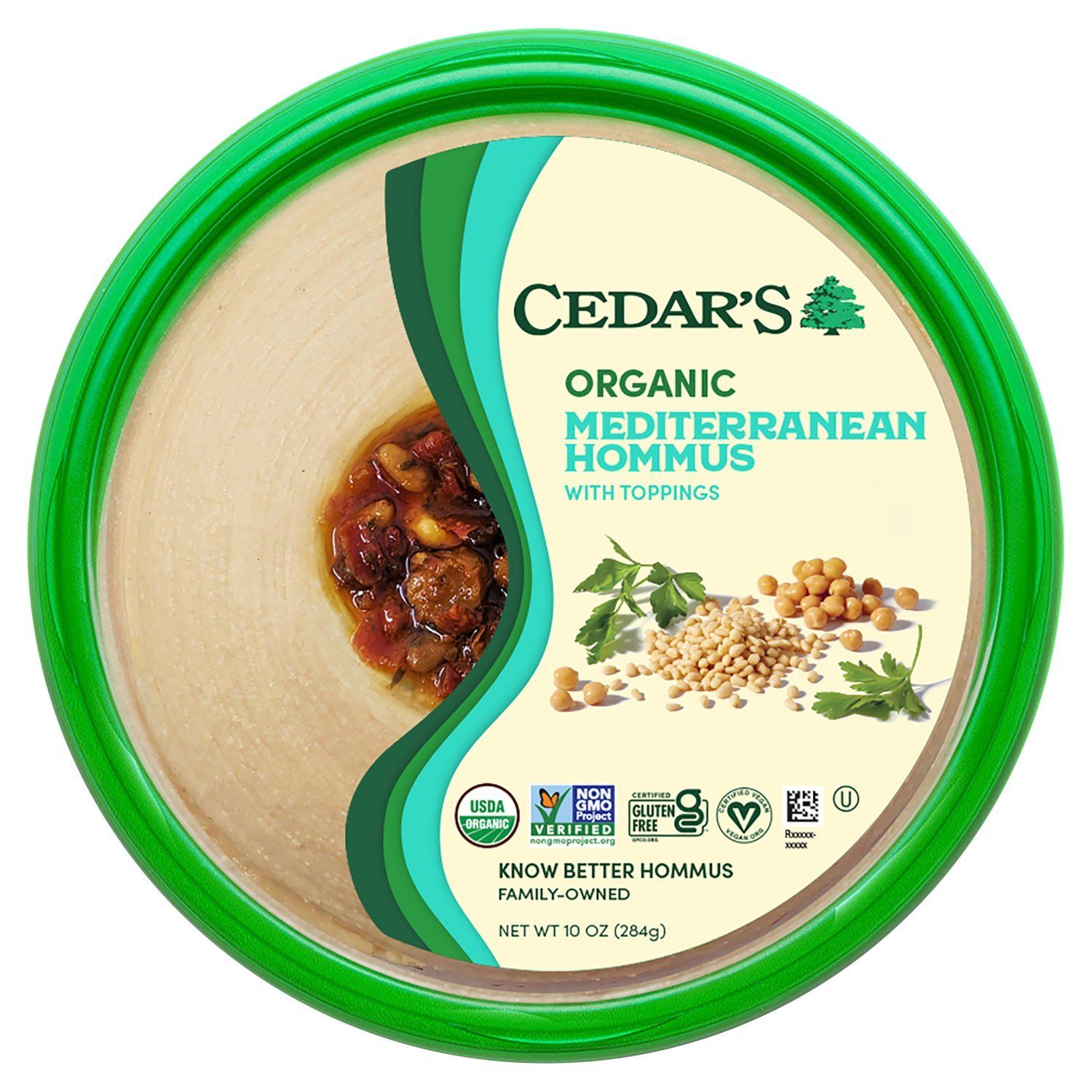 Cedar&#39;s Organic Mediterranean Hommus with Toppings, 10 oz