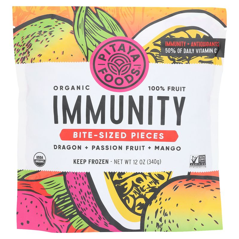 Pitaya Foods Immunity Organic Dragon + Passion Fruit + Mango Bite-Sized Pieces, 12 oz