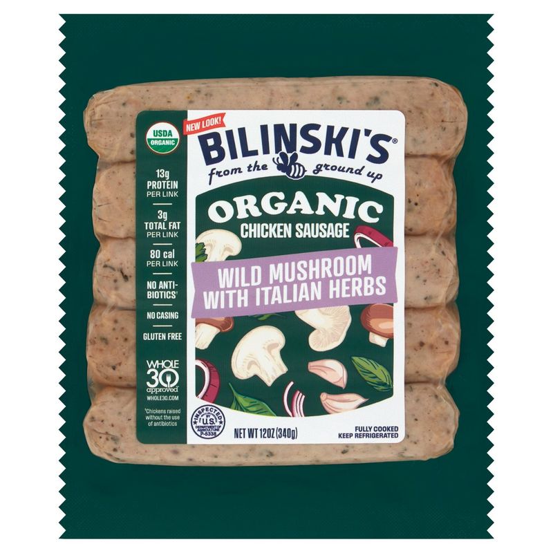 Bilinski&#39;s Organic Wild Mushroom with Italian Herbs Chicken Sausage, 12 oz