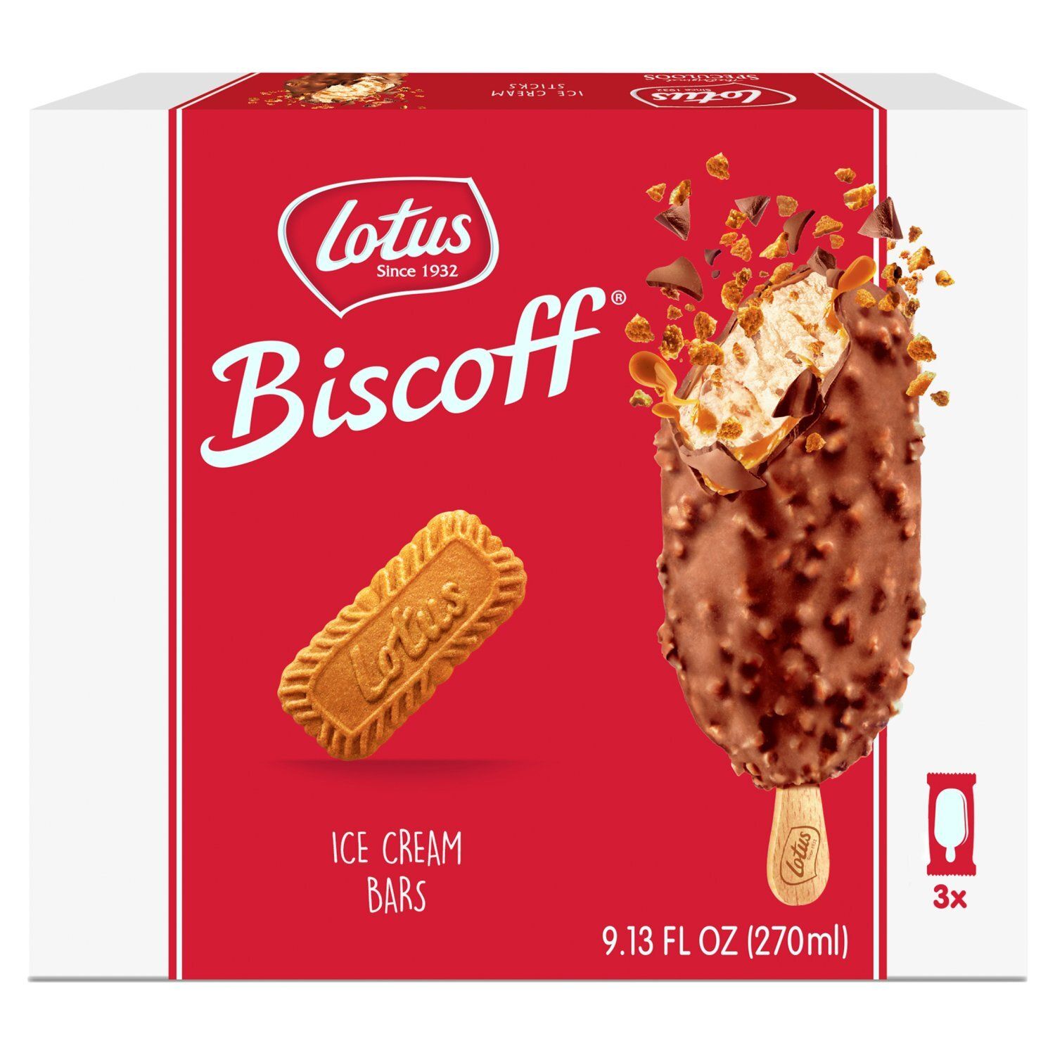 Lotus Biscoff Cookie &amp; Cookie Butter Ice Cream Bars, 3 count, 9.13 fl oz