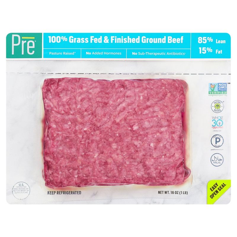 Pre 85% Lean 15% Fat 100% Grass Fed &amp; Finished Ground Beef, 16 oz