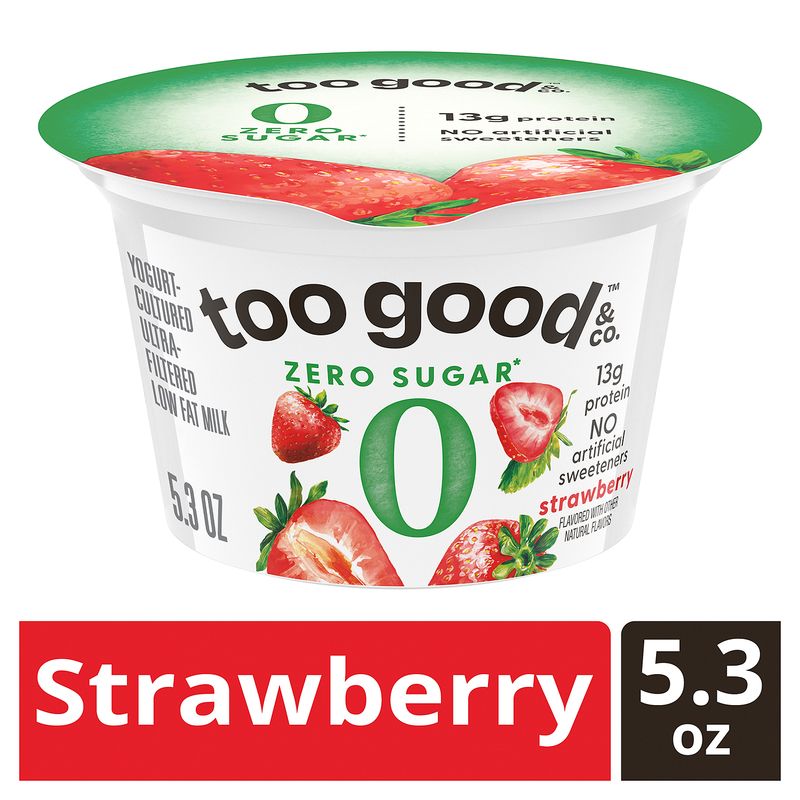 Too Good &amp; Co. Strawberry Zero Sugar Yogurt-Cultured Ultra-Filtered Low Fat Milk, 5.3 oz