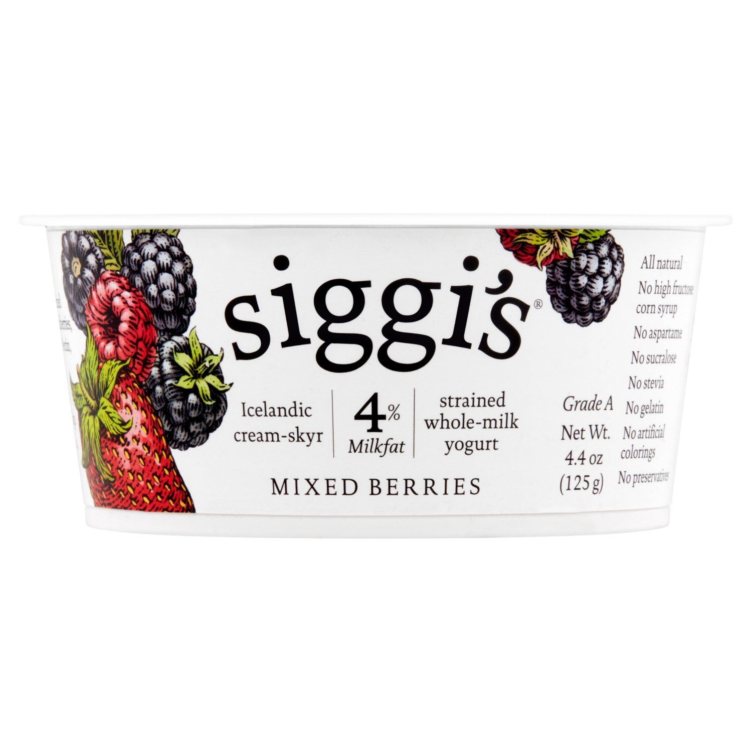 Siggi&#39;s Mixed Berries Strained Whole-Milk Yogurt, 4.4 oz