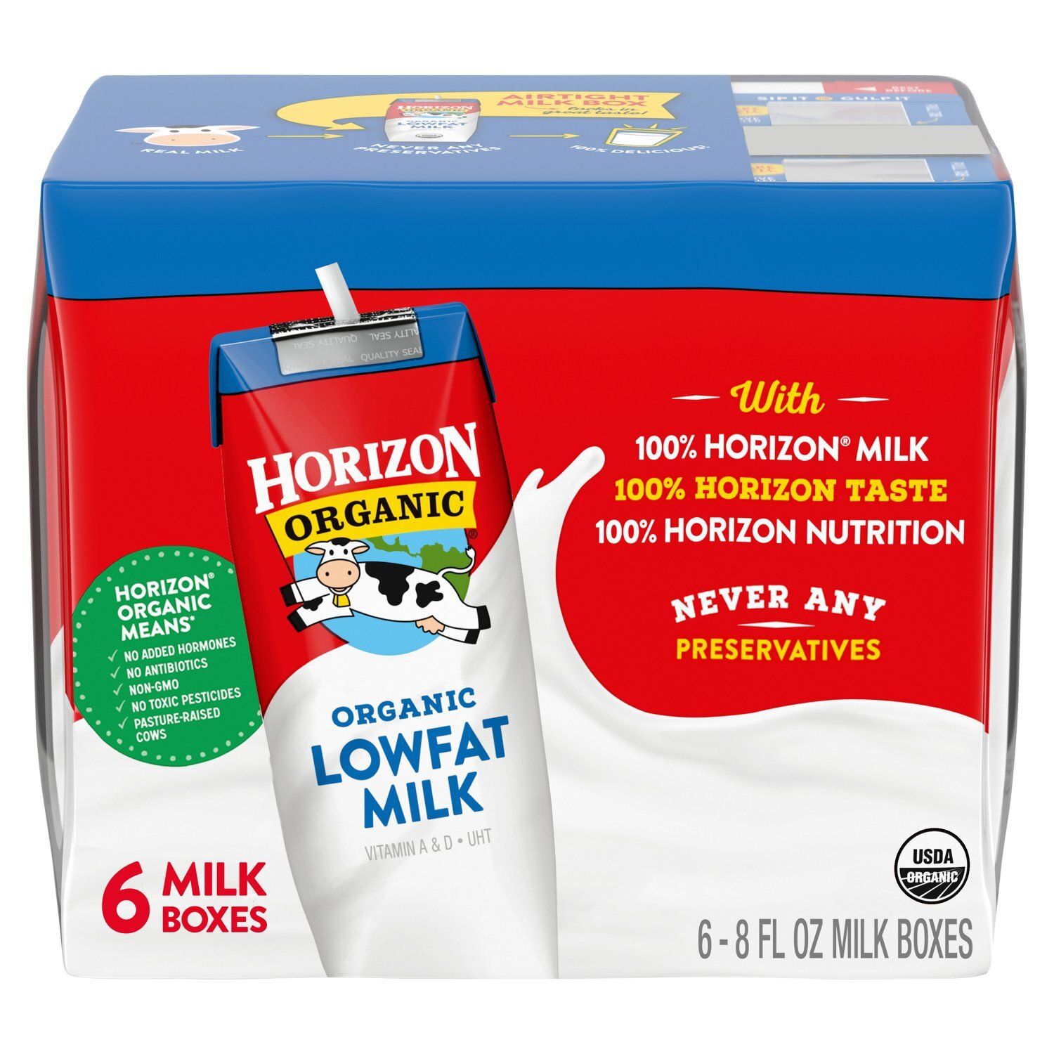 Horizon Organic Organic Lowfat Milk, 8 fl oz, 6 count