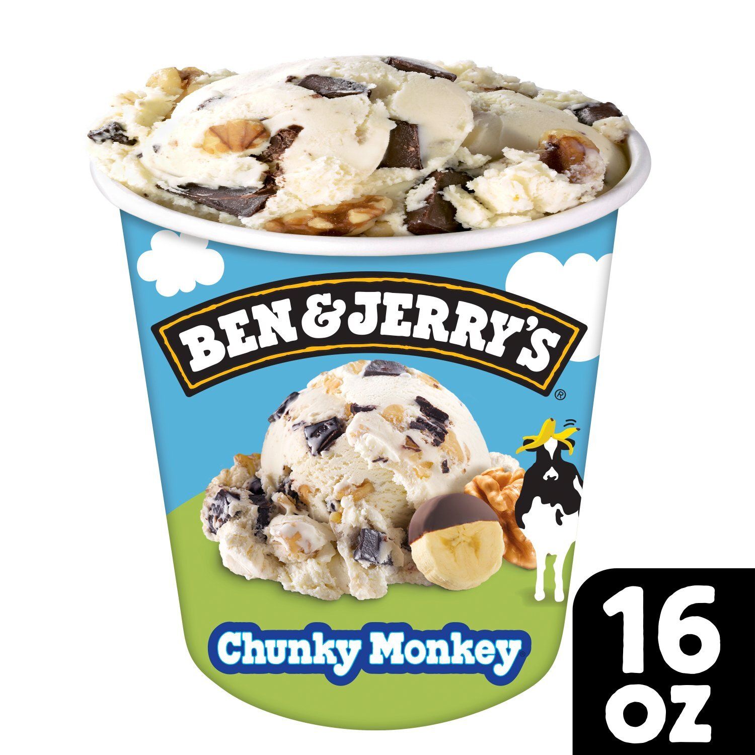 Ben &amp; Jerry&#39;s Vermont&#39;s Finest Chunky Monkey Banana Ice Cream with Fudge Chunks &amp; Walnuts, 1 pint