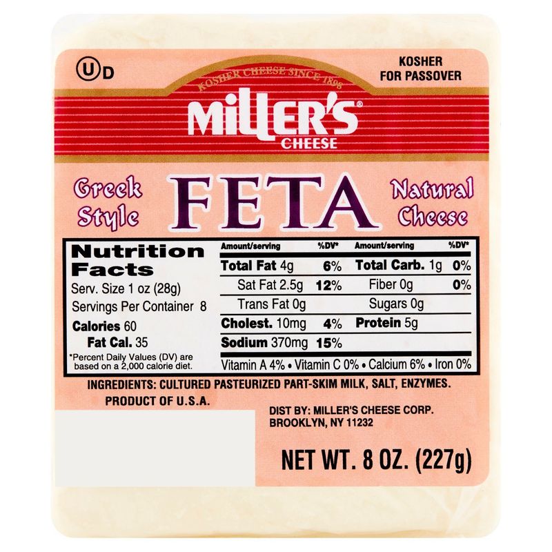 Miller&#39;s Greek Style Feta Natural Cheese, 8 oz