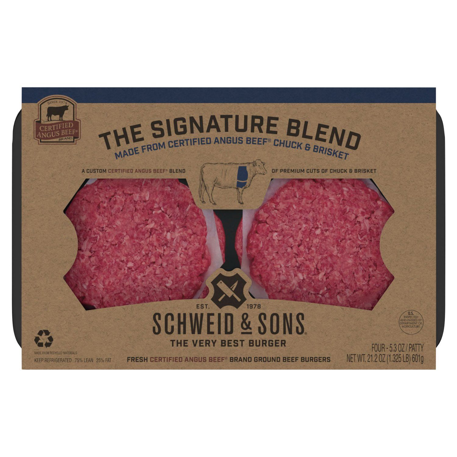 Schweid &amp; Sons The Signature Blend Ground Beef Burgers Patty, 5.3 oz, 4 count
