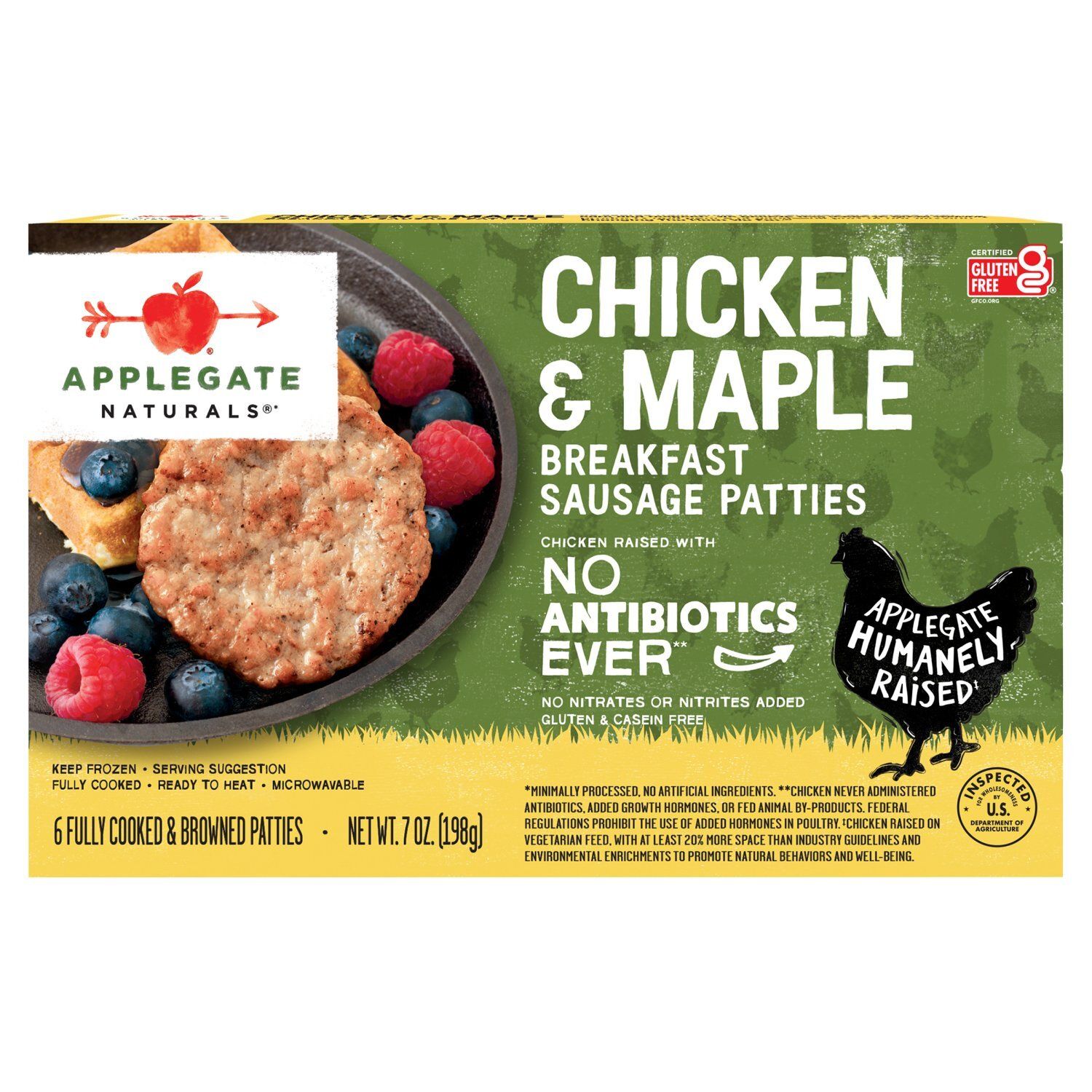 Applegate Naturals Chicken &amp; Maple Breakfast Sausage Patties, 6 count, 7 oz