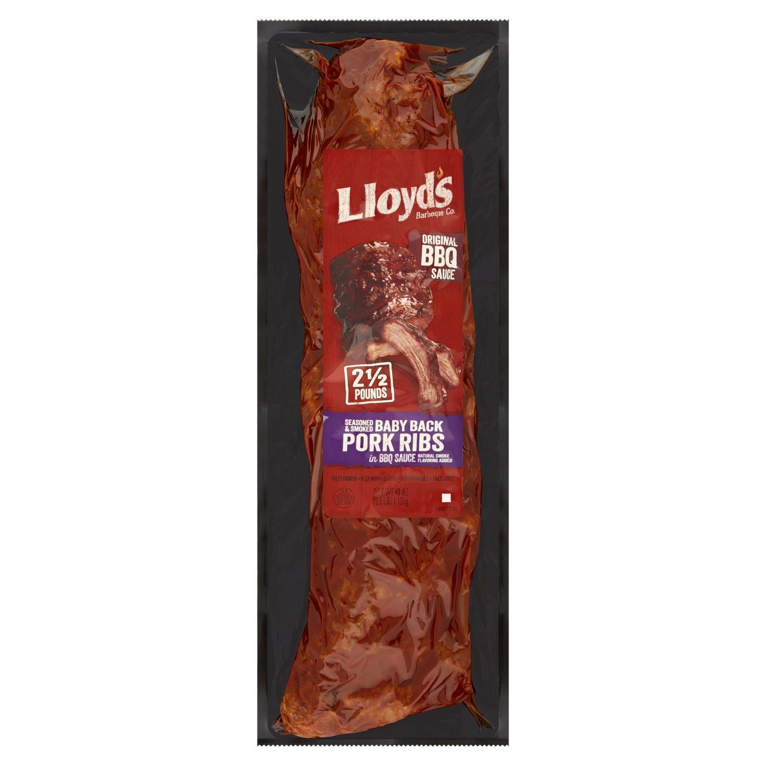 Lloyd&#39;s Barbeque Co. Seasoned &amp; Smoked Baby Back Pork Ribs in BBQ Sauce, 40 oz