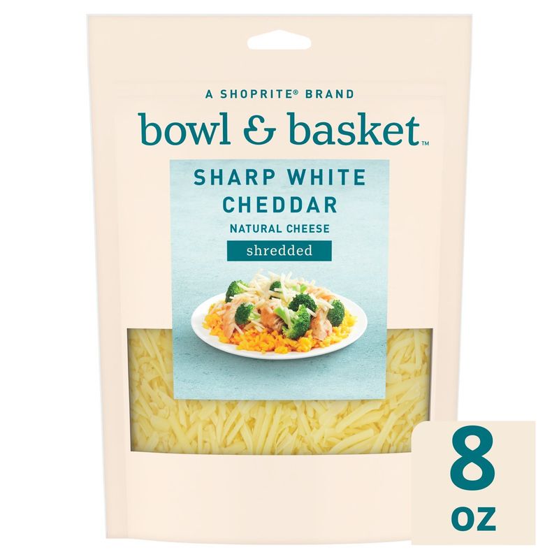 Bowl &amp; Basket Shredded Sharp White Cheddar Natural Cheese, 8 oz
