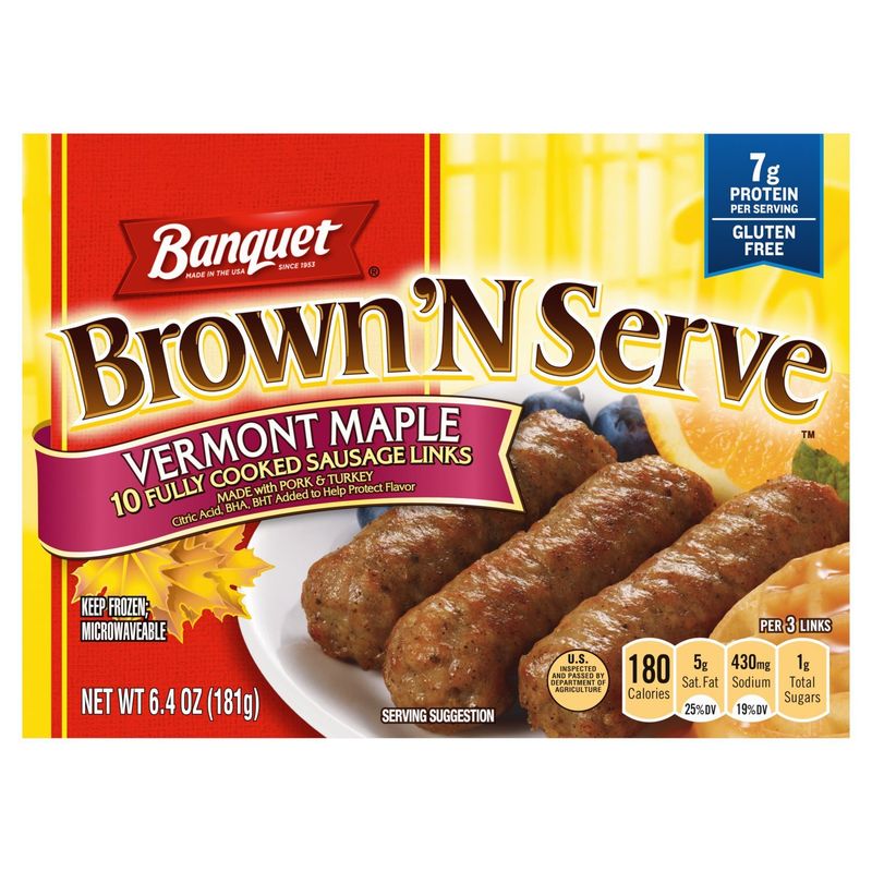 Banquet Brown &#39;N Serve Vermont Maple Fully Cooked Sausage Links, 10 count, 6.4 oz