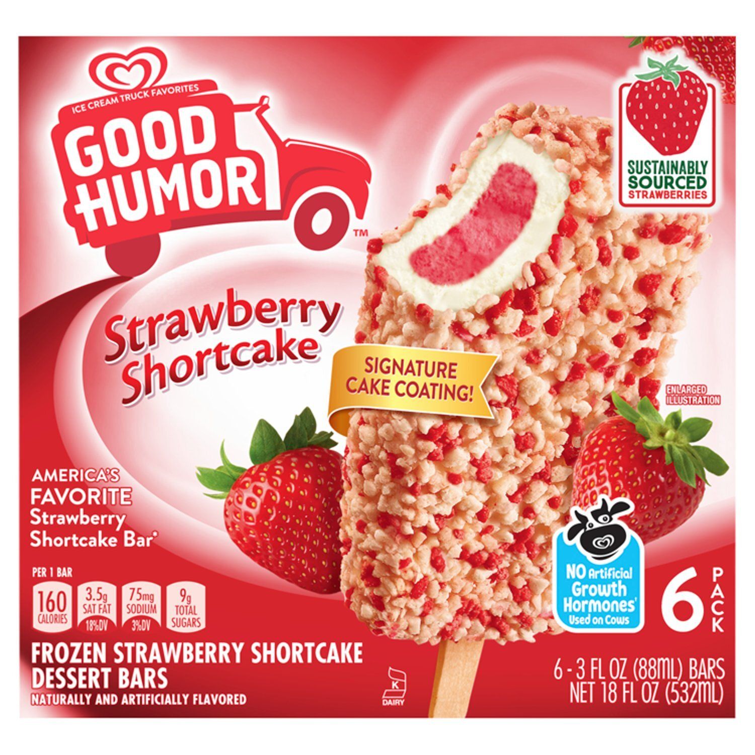 Good Humor Frozen Strawberry Shortcake Dessert Bars, 3 fl oz, 6 count