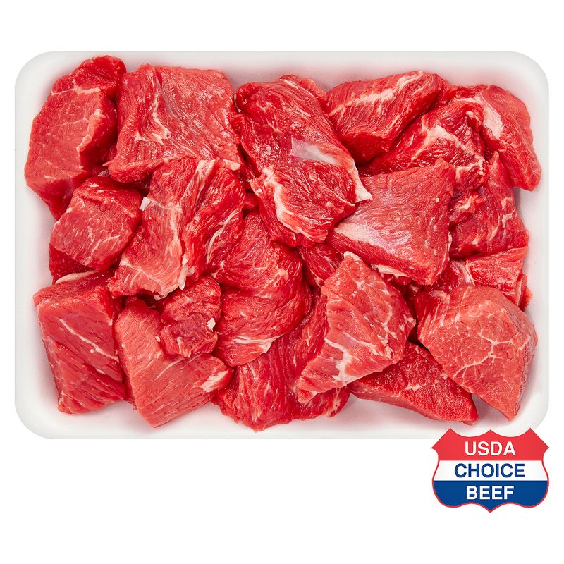 USDA Choice Beef Chuck Stew, Boneless, Family Pack, Average Weight 3 lb Pack